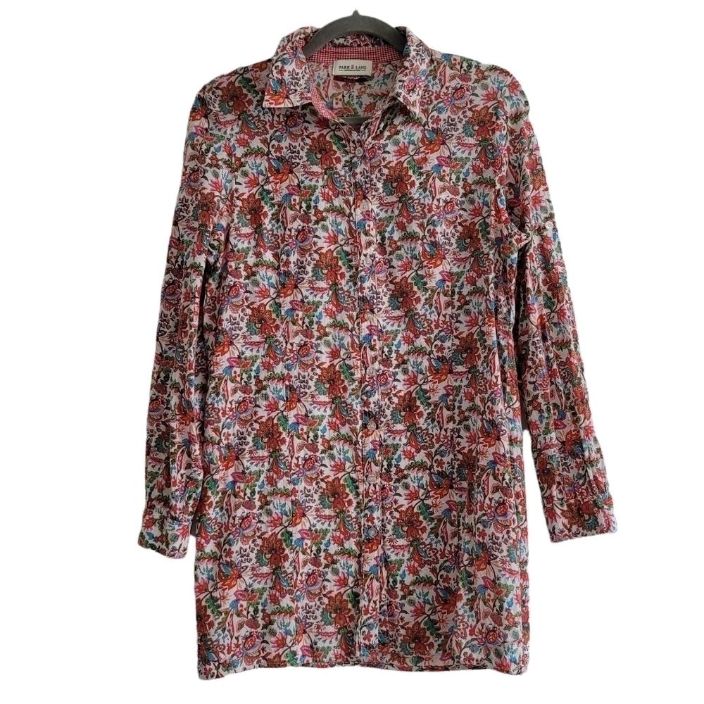 Park Lane Women Medium Textured Floral Button Up Long Sleeve Shirt